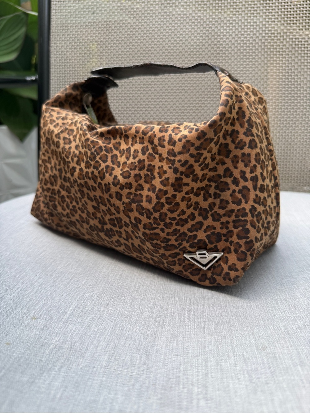 Auth Bottega Veneta Leopard Print Mini Hobo Bag Brown
